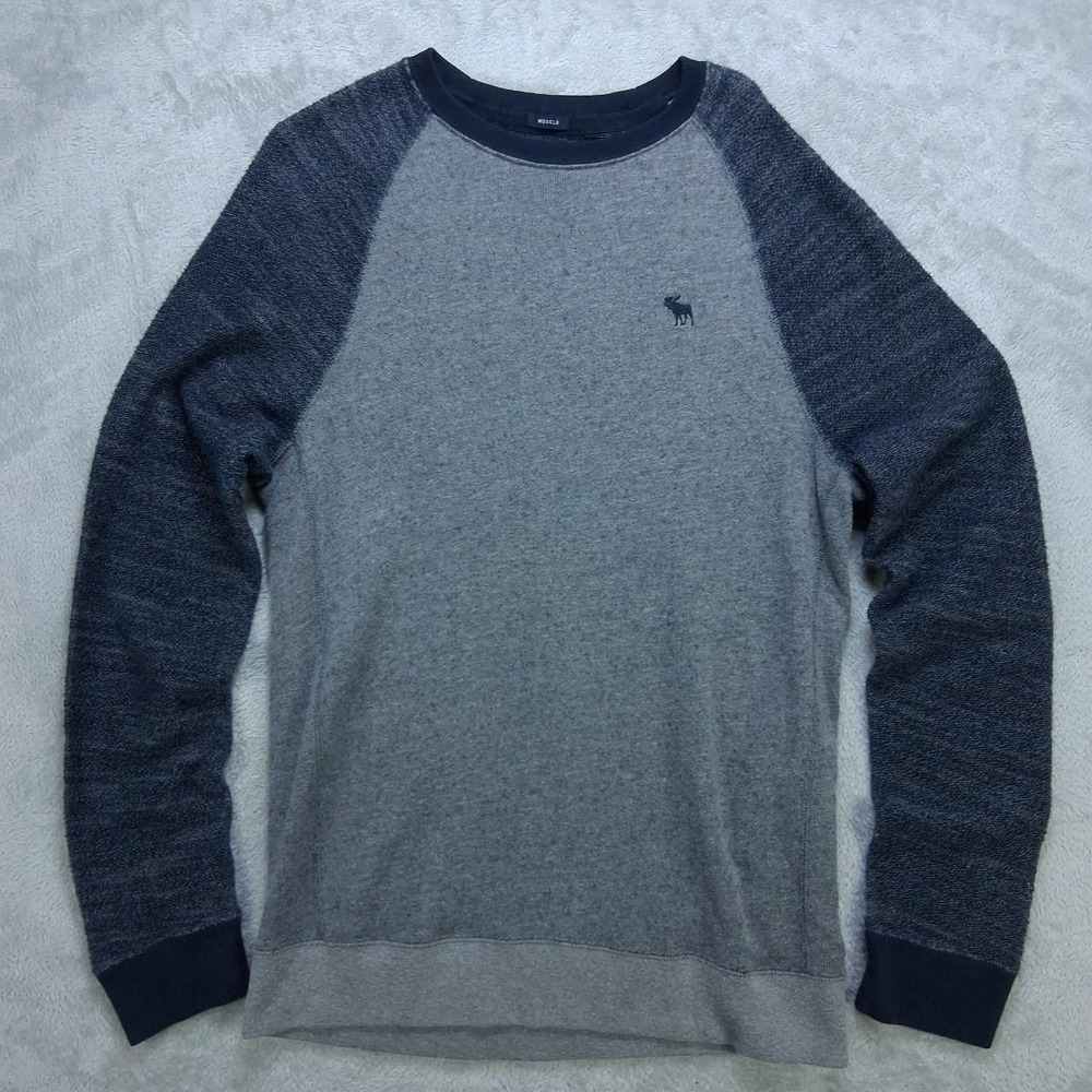 Abercrombie & Fitch Mens Muscle Fit Raglan Sweater Gray Navy Large